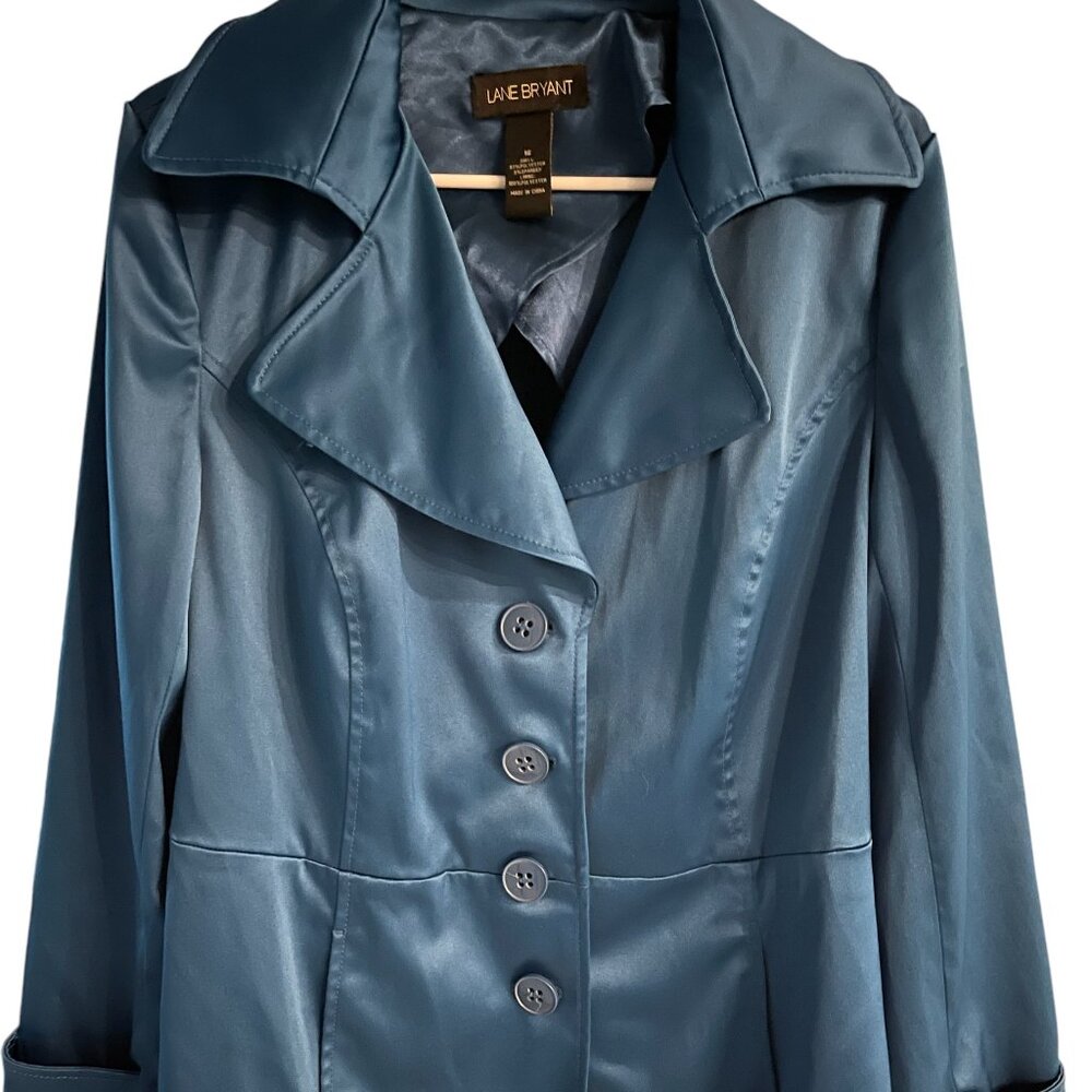 Lane Bryant Woman's Button Up Long Sleeved Coat Jacket Blue Size 16